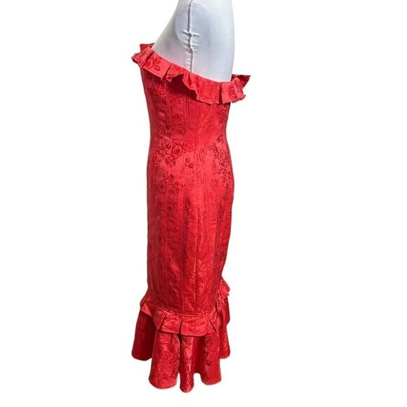 C/MEO Collective Strapless Ruffle Midi Dress Red Sheath Women’s Size Medium - Picture 7 of 13